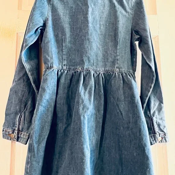Nasty Gal Button Front Long Sleeve Denim Dress UK 10 US 6 Small Blue Western - Picture 3 of 8